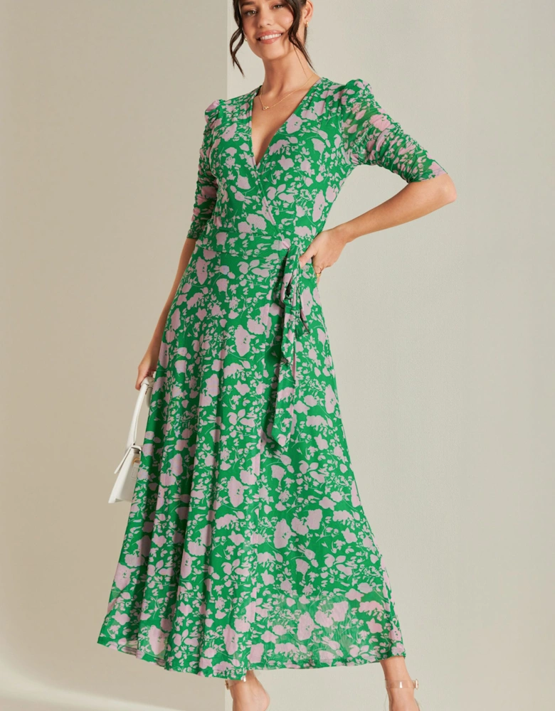 Daliyah Wrap Front Mesh Maxi Dress