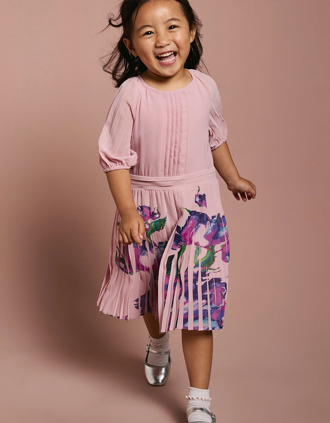 Children's Pleat Skirt Placement Print Short Sleeve Dress, 2 of 1
