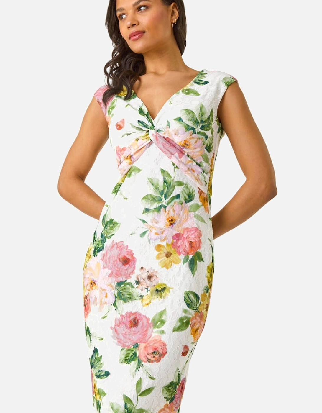 Rose Print Lace Knot Stretch Dress, 2 of 1