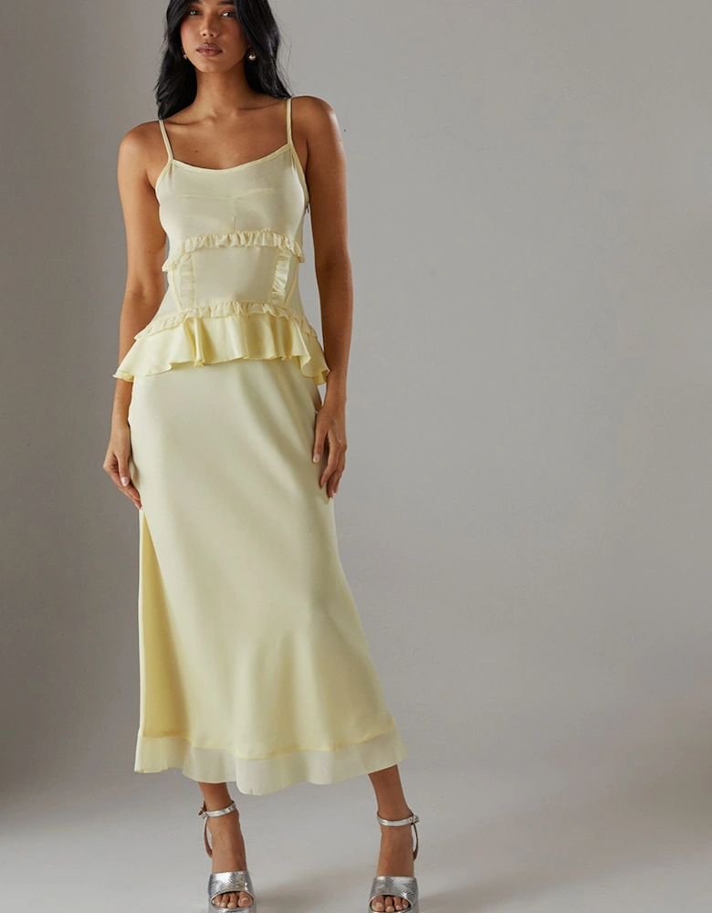 Satin Strappy Seam Detail Peplum Midi Dress