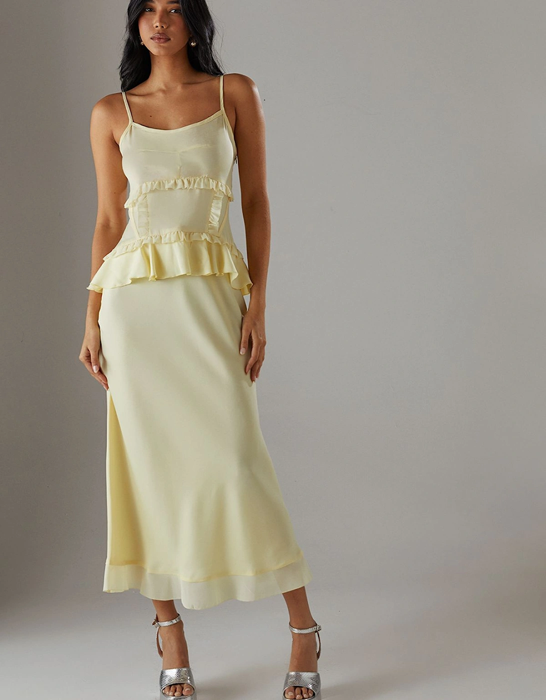 Satin Strappy Seam Detail Peplum Midi Dress, 2 of 1