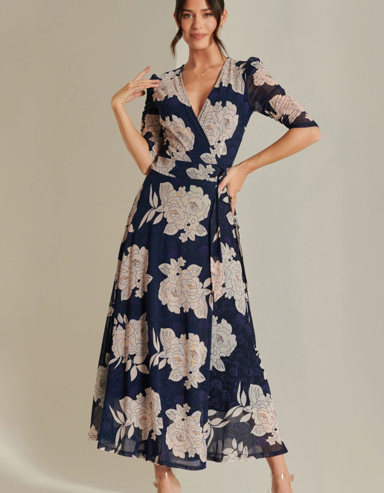 Daliyah Wrap Front Mesh Maxi Dress