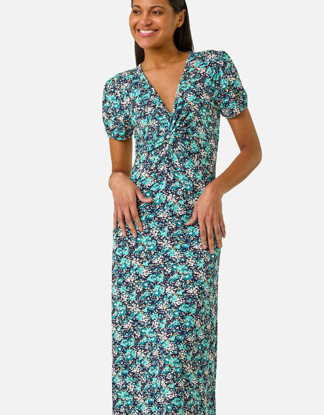 Floral Front Twist Stretch Midi Dress, 2 of 1
