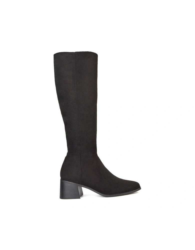'Ruby' Square Toe Zip Up Knee High Calf Boots With Low Heel
