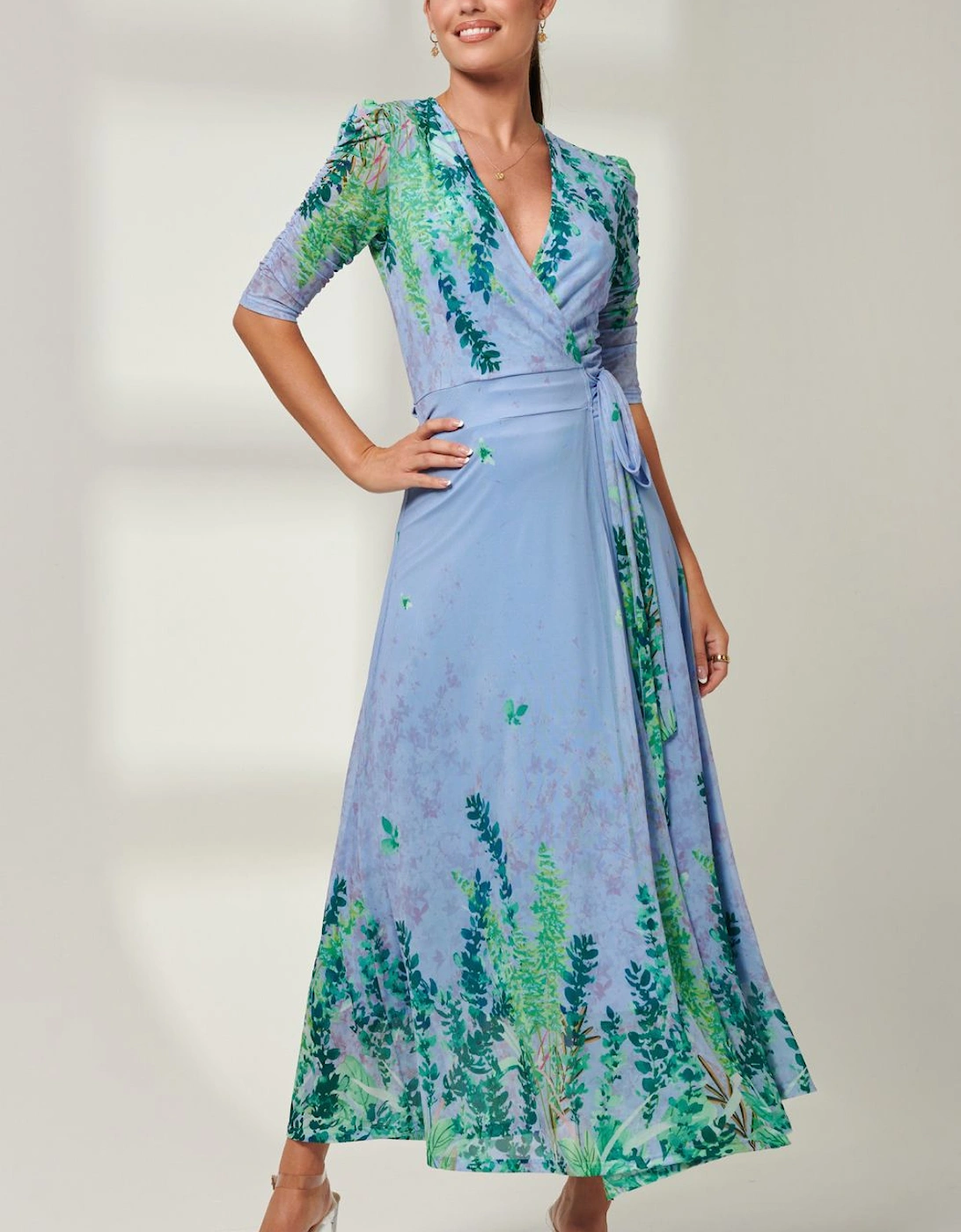 Kinley Print Wrap Mesh Maxi Dress, 2 of 1