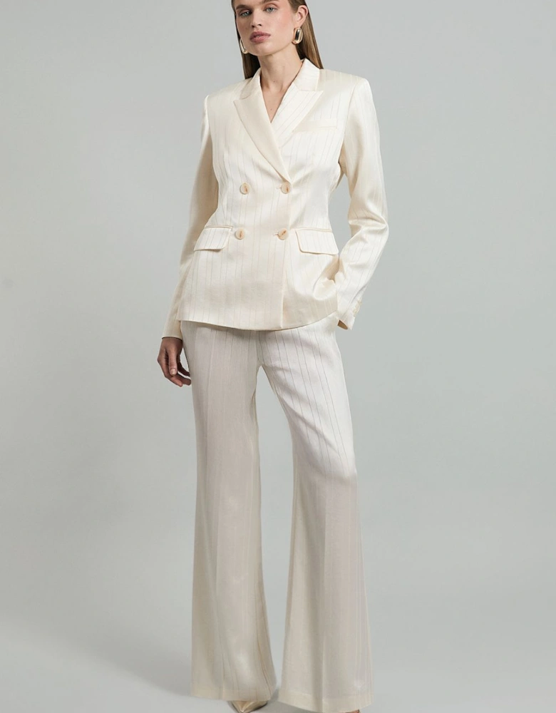 Premium Satin Pinstripe Tailored Straight Leg Trouser