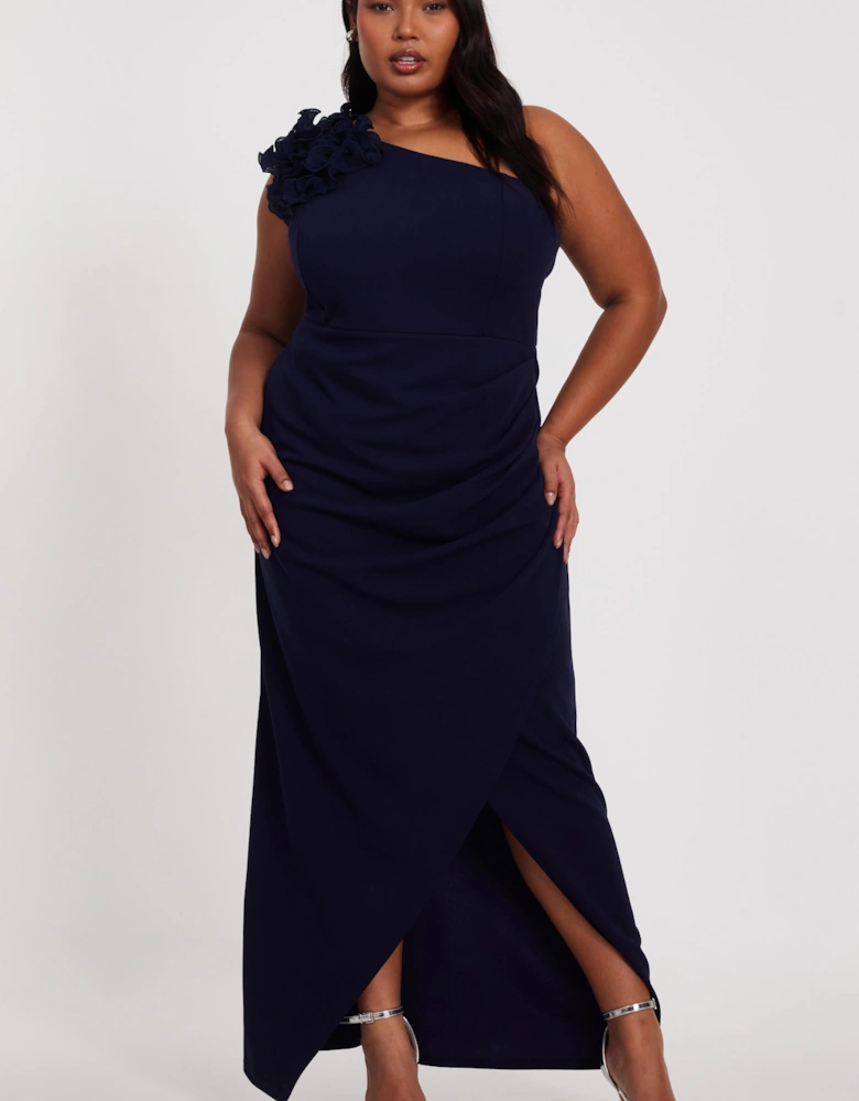 Navy Curve One Shoulder Maxi Dress