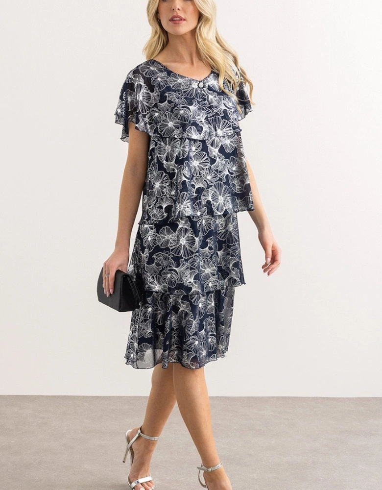 Floral Foil Printed Layered Dress