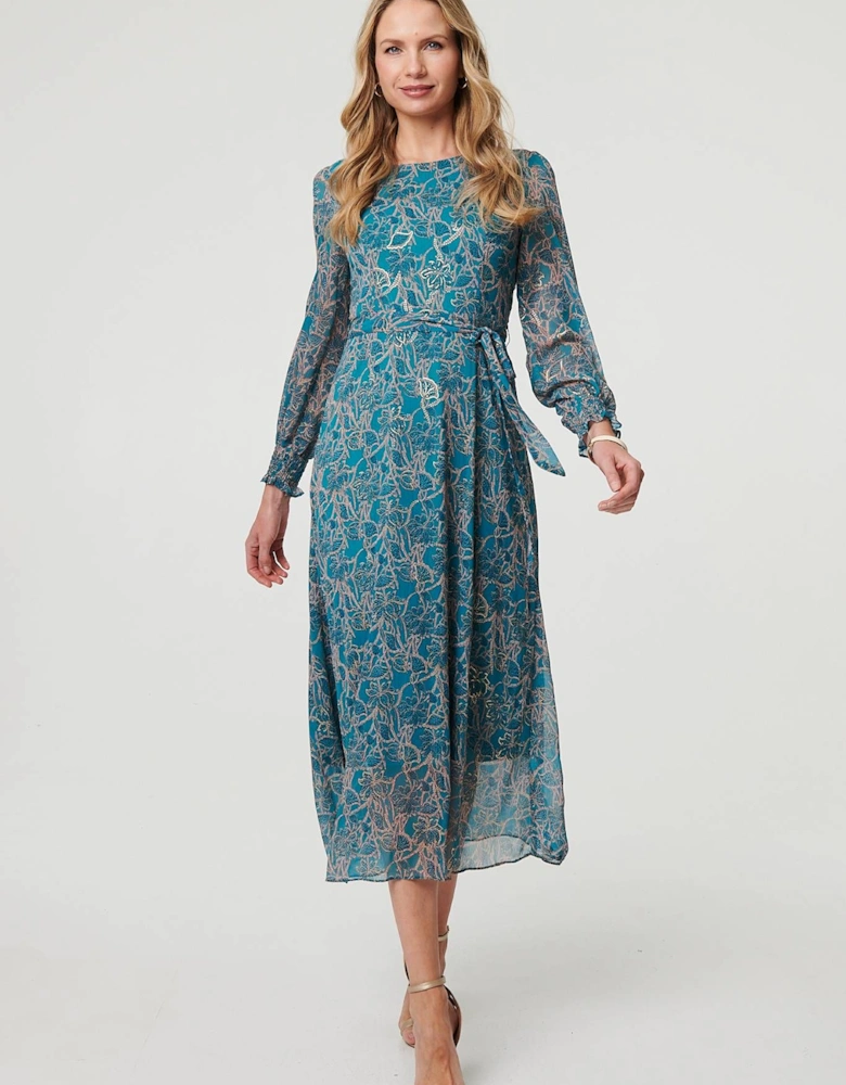 Printed Tie Waist Layered Midi Dress