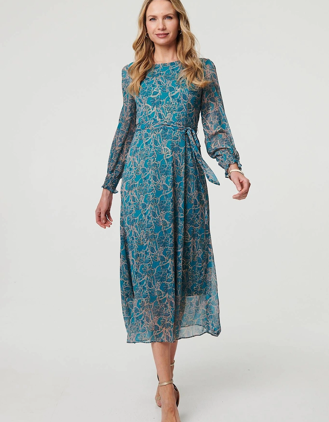 Printed Tie Waist Layered Midi Dress, 2 of 1