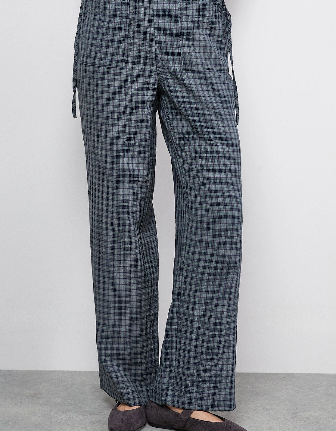 Green Check Mid Rise Tie Side Pocket Trouser, 2 of 1
