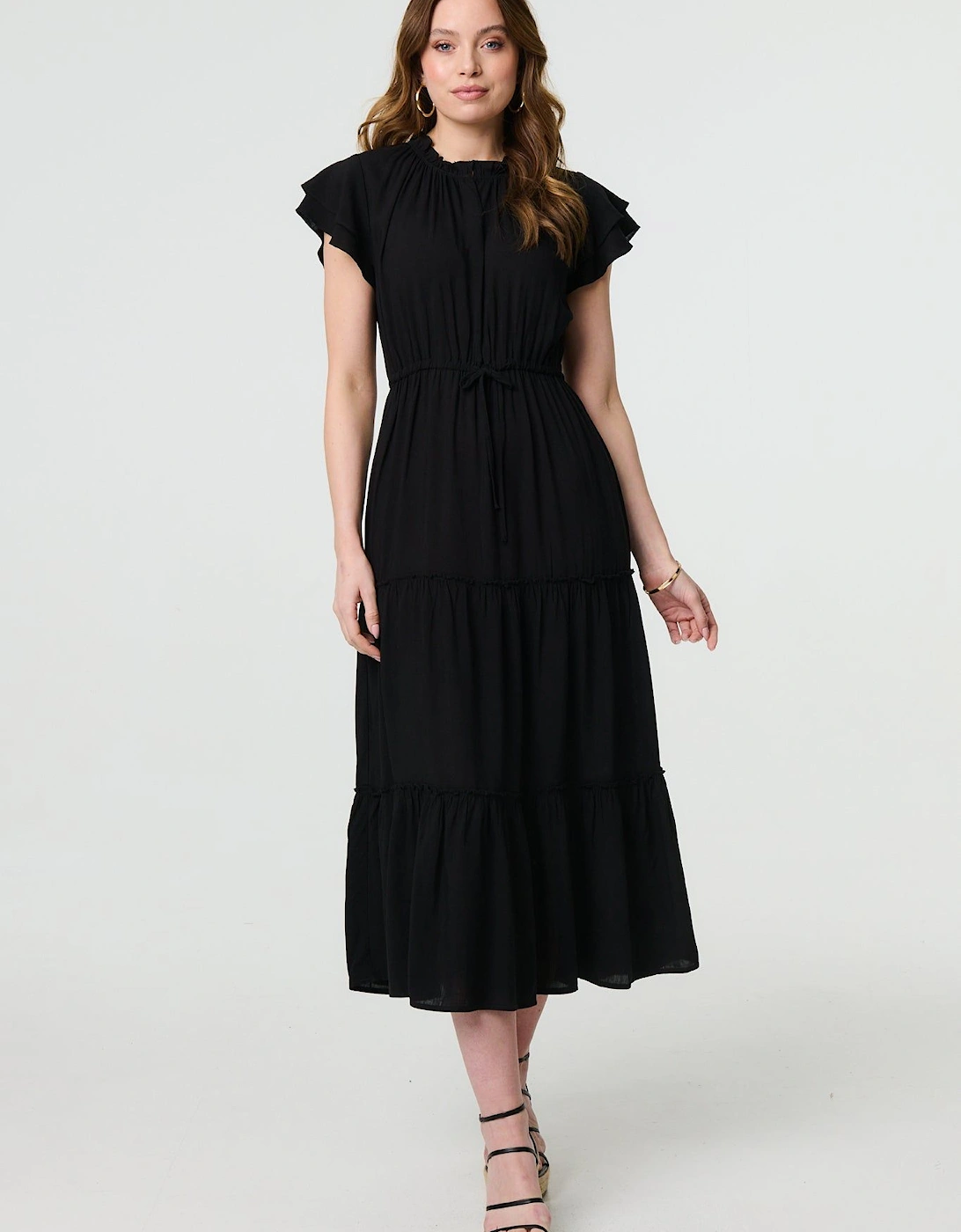Ruched Tiered Cap Sleeve Midi Dress, 2 of 1