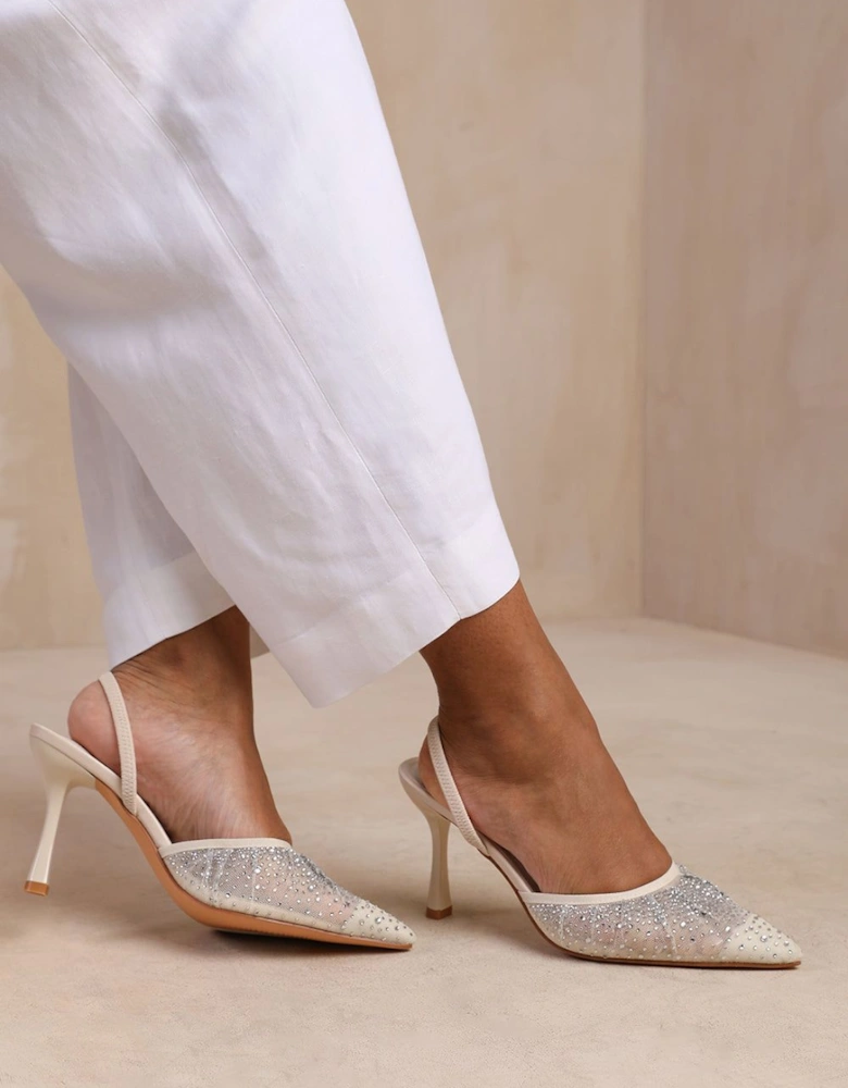 'California' Wide Fit Diamante Mesh Pointed Toe Sling Back Heel