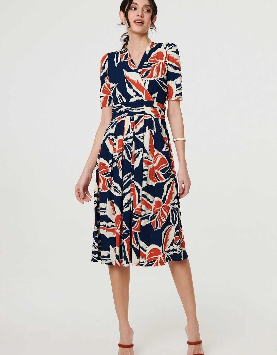 Floral V-Neck Pleated Midi Wrap Dress, 2 of 1