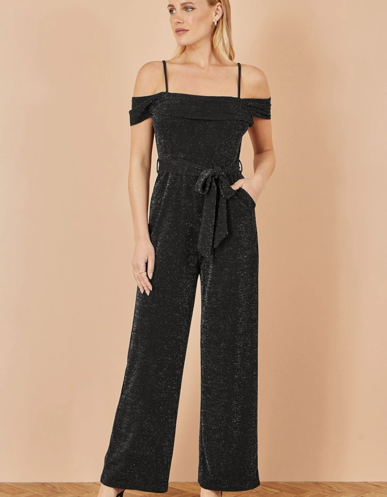 Black Sparkle Stretch Bardot Jumpsuit