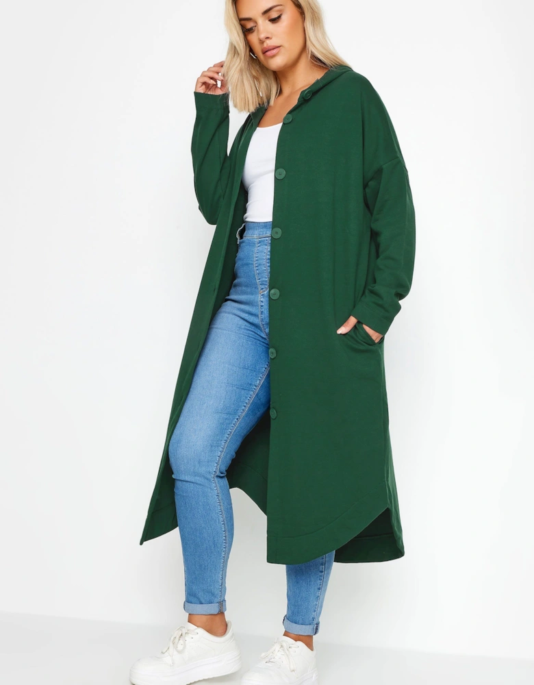 Buttoned Through Hooded Maxi Jacket