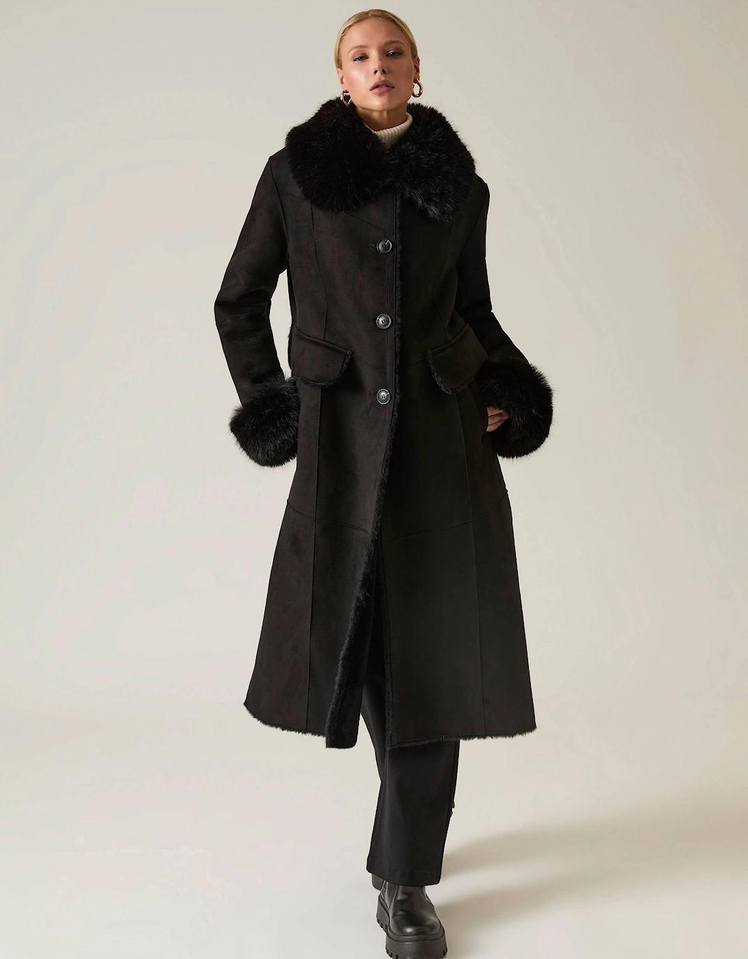 James Lakeland Women's Black Faux Fur Coat - Size: 14