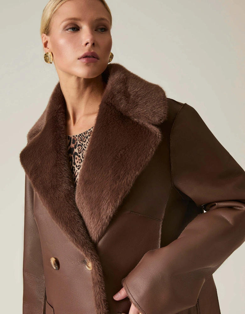 Brown Reversible Faux Fur Coat