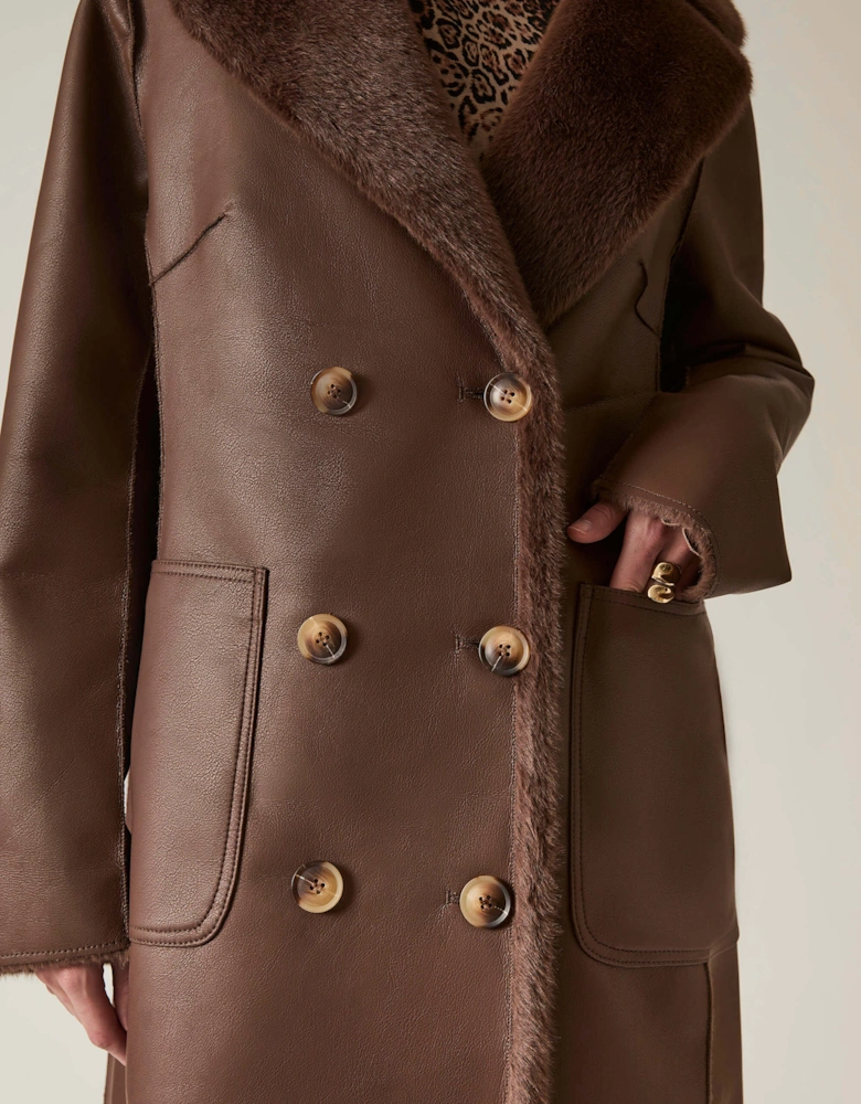 Brown Reversible Faux Fur Coat