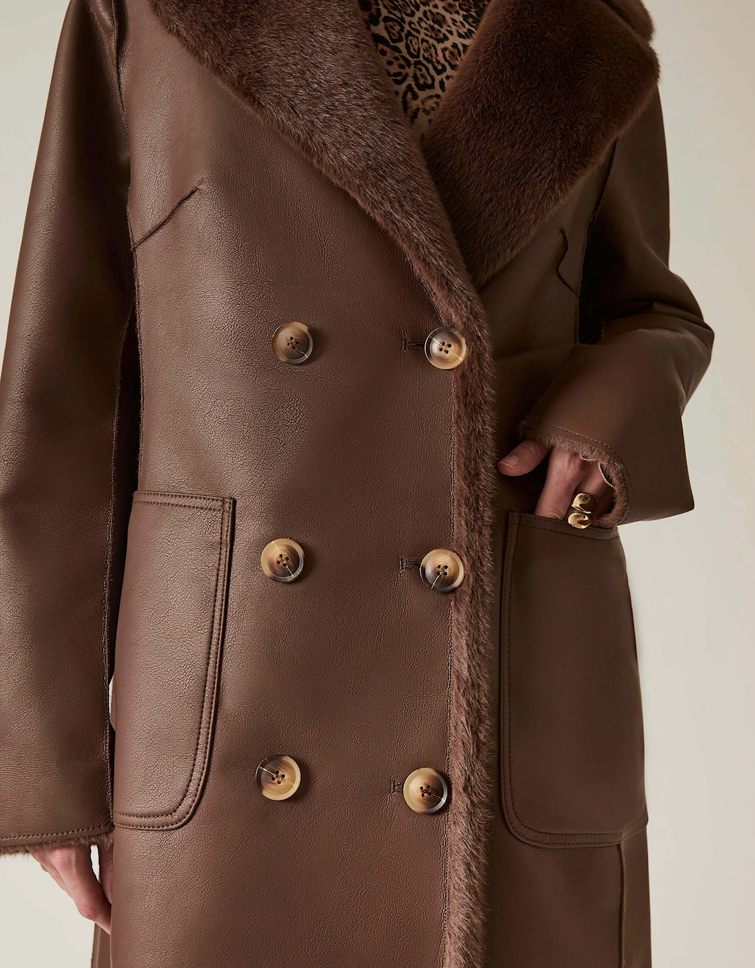 Brown Reversible Faux Fur Coat