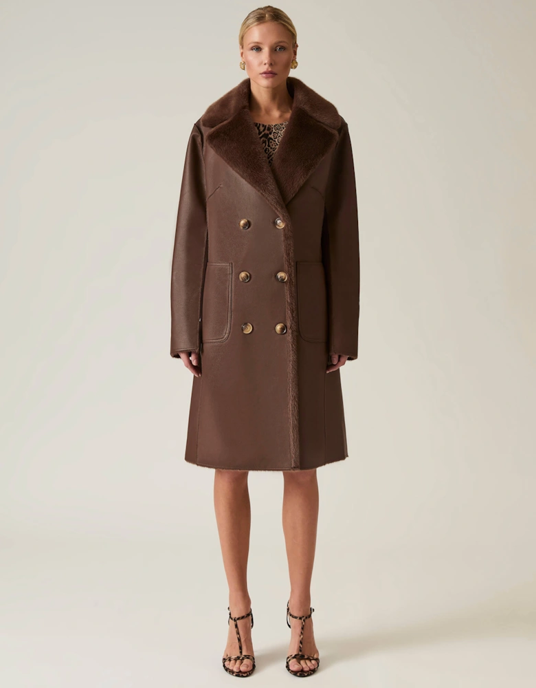 Brown Reversible Faux Fur Coat
