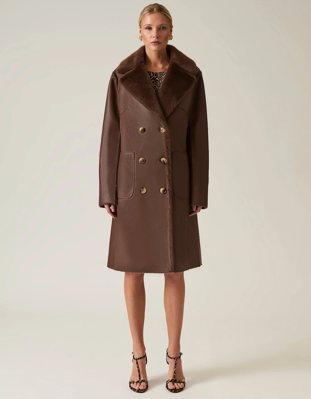 Brown Reversible Faux Fur Coat