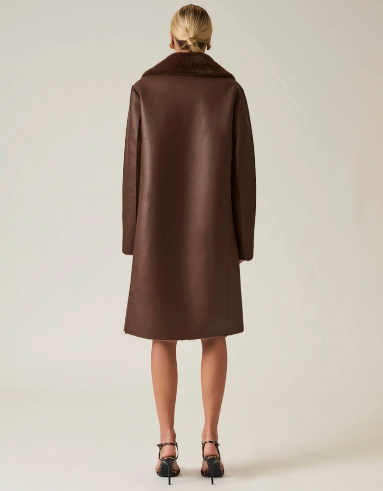 Brown Reversible Faux Fur Coat
