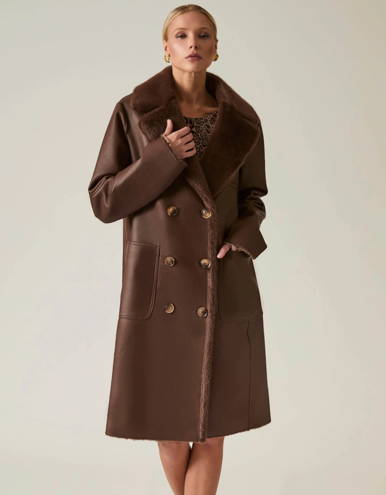 Brown Reversible Faux Fur Coat
