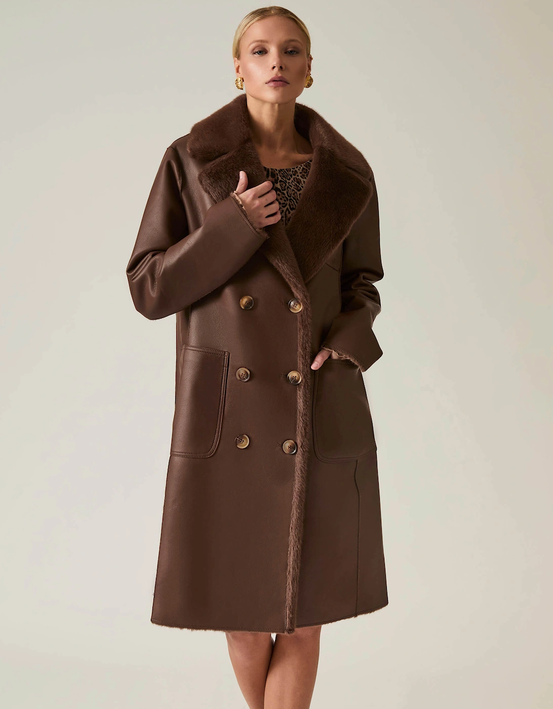Brown Reversible Faux Fur Coat