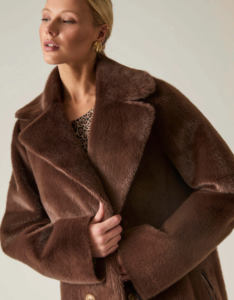 Brown Reversible Faux Fur Coat