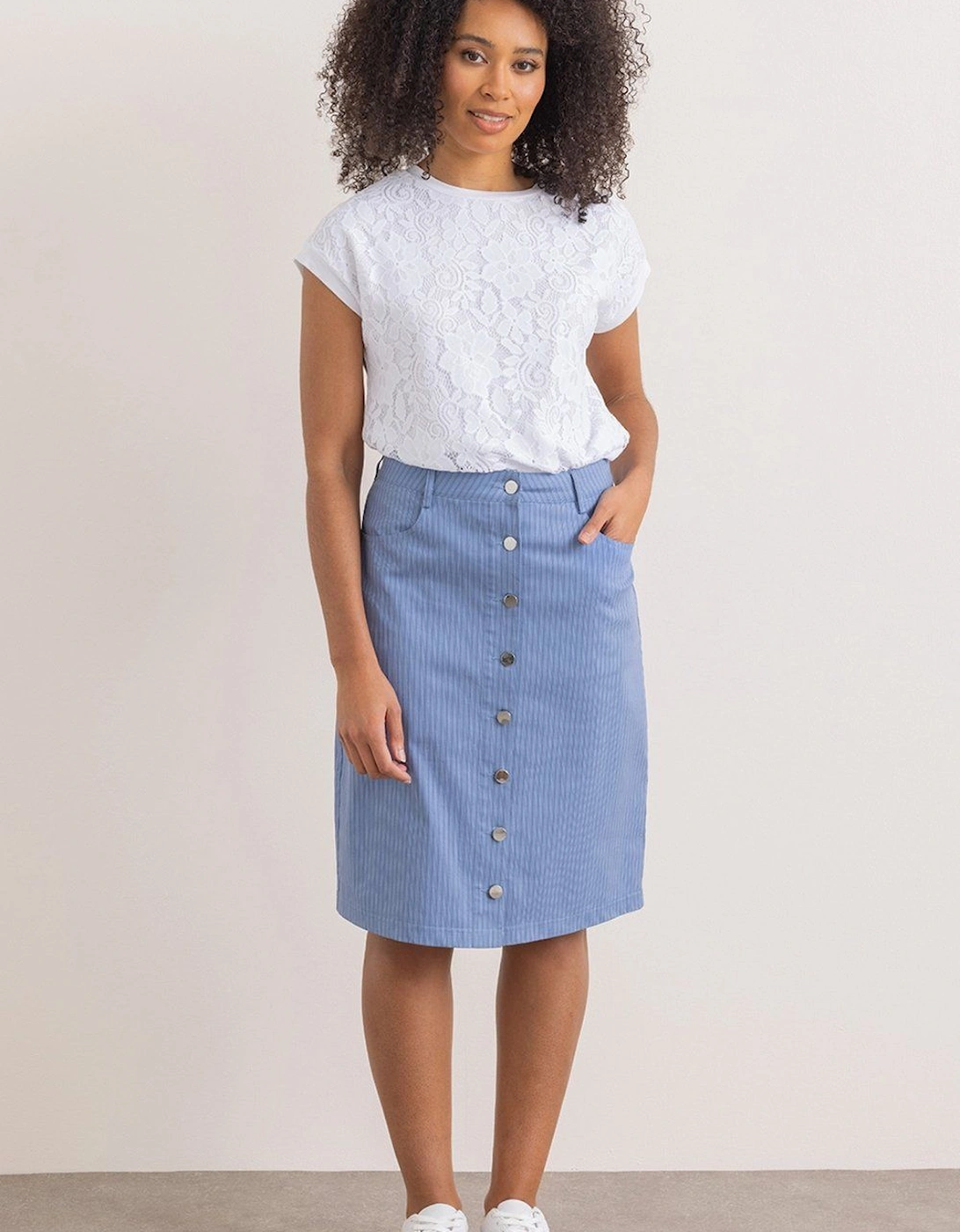 Striped Button Stretch Skirt, 2 of 1