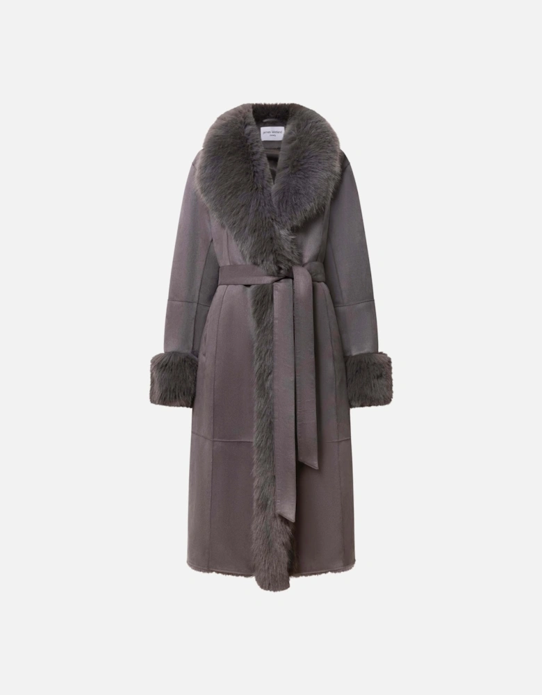 Grey Faux Fur Trim Coat