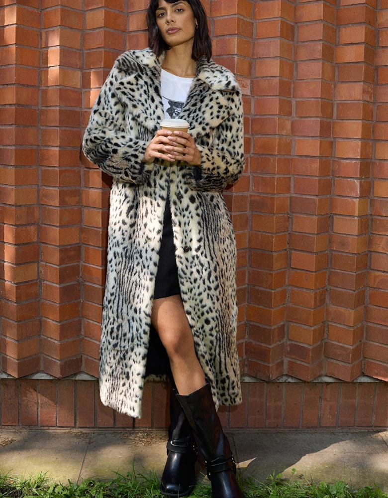 Animal Maxi Collared Fur Coat