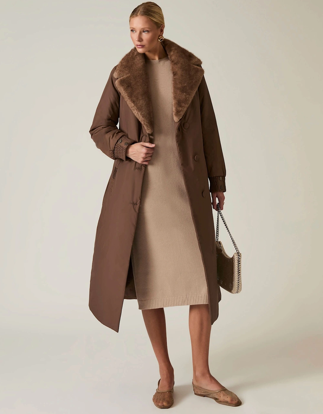 James Lakeland Women's Brown Padded Faux Fur Coat - Size: 16