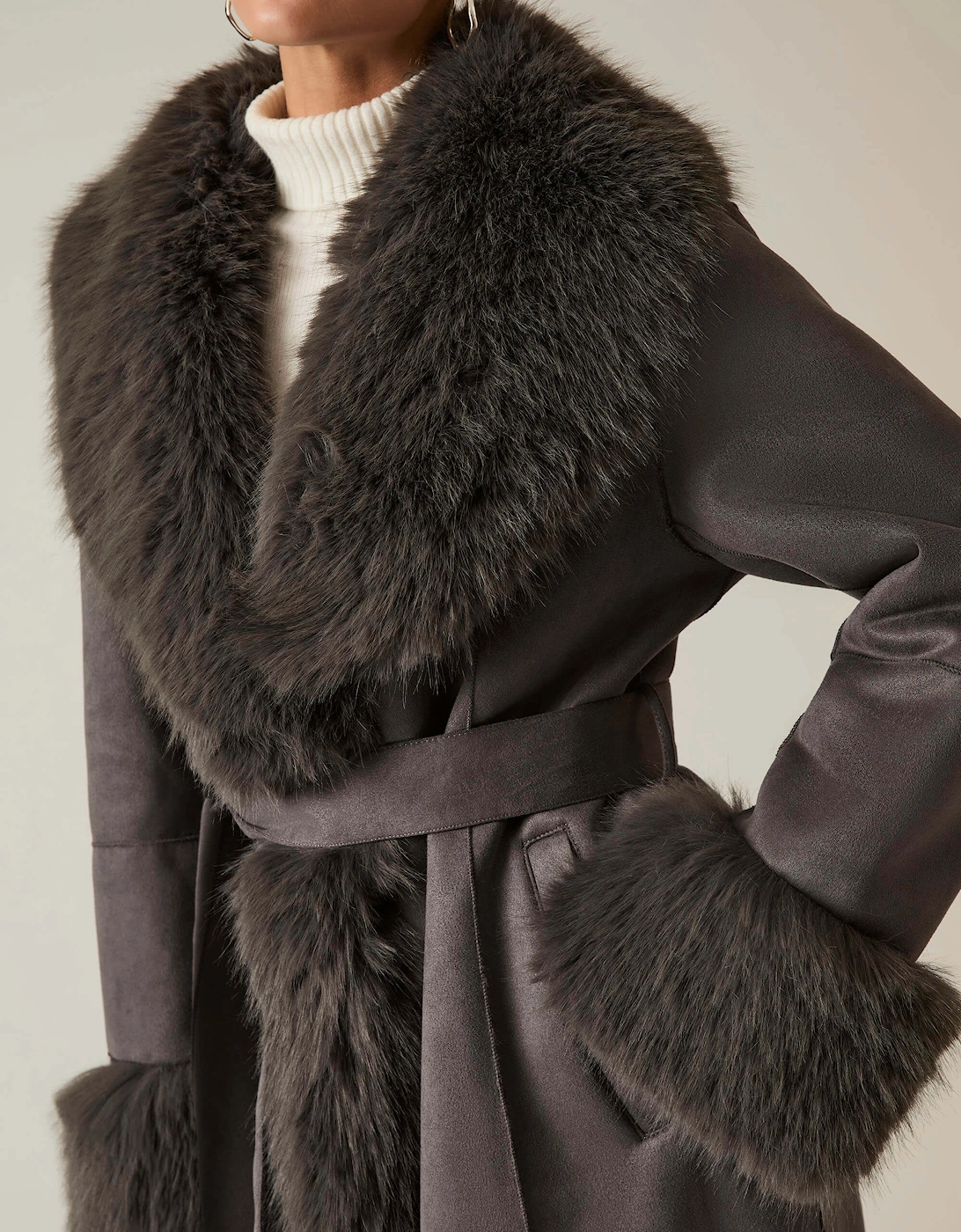 Grey Faux Fur Trim Coat, 6 of 5