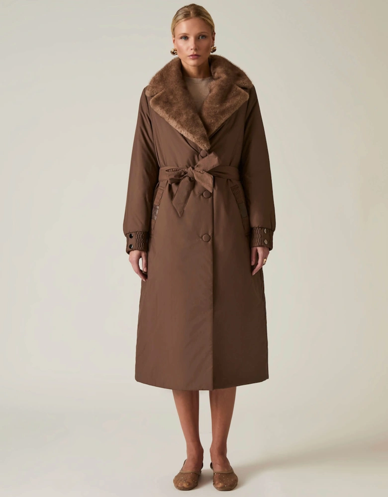 Brown Padded Faux Fur Coat