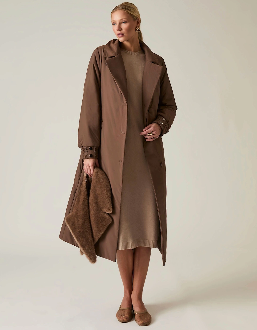 Brown Padded Faux Fur Coat
