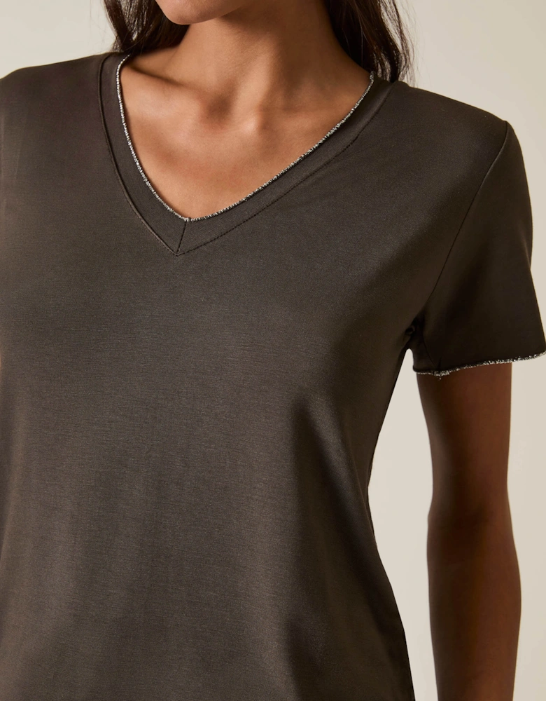 Brown V-neck T-shirt