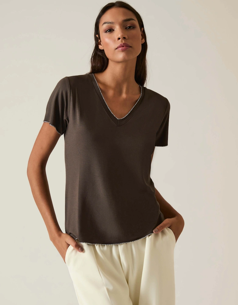 Brown V-neck T-shirt