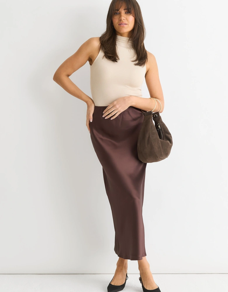 Chocolate Satin Midi Skirt