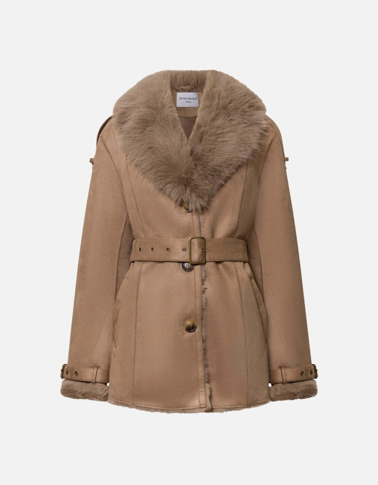 Short Faux Fur Taupe Coat
