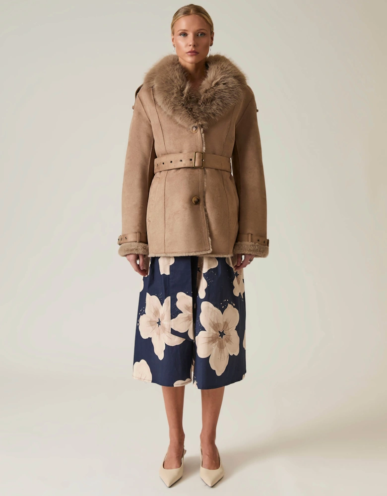 Short Faux Fur Taupe Coat