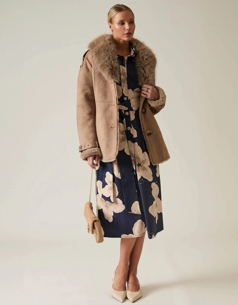 Short Faux Fur Taupe Coat