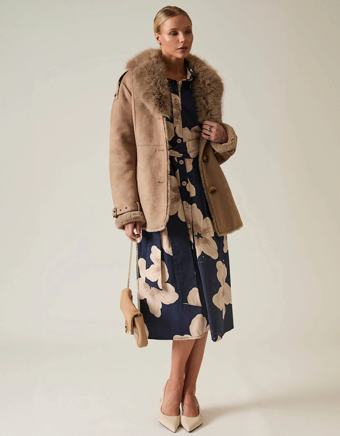 Short Faux Fur Taupe Coat