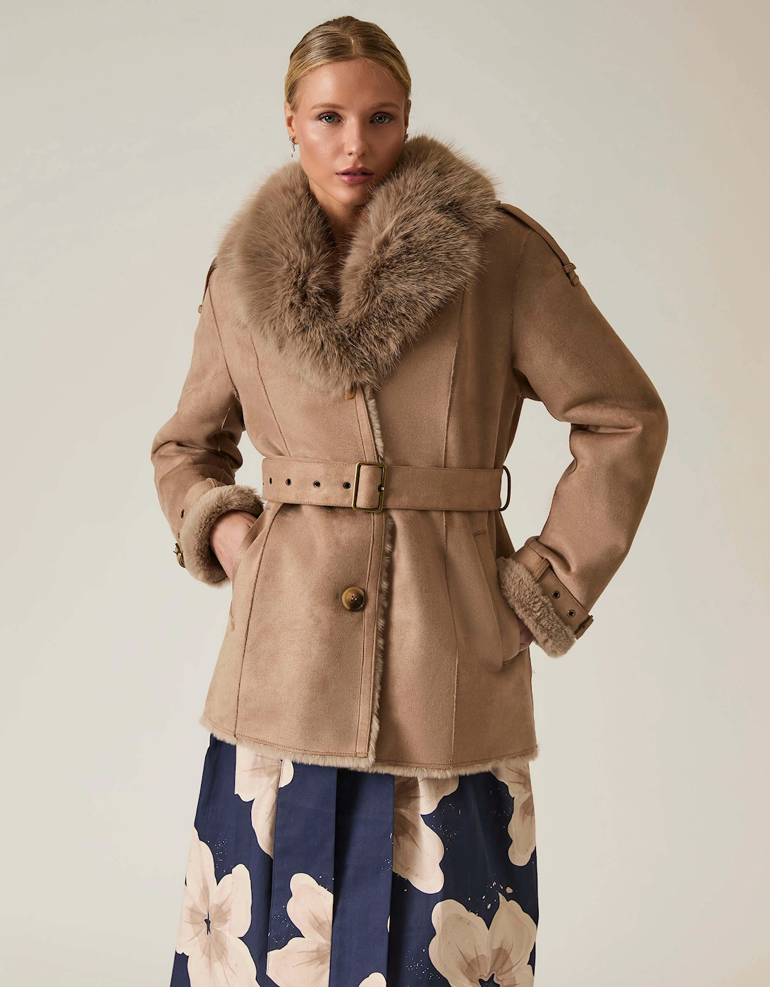 Short Faux Fur Taupe Coat