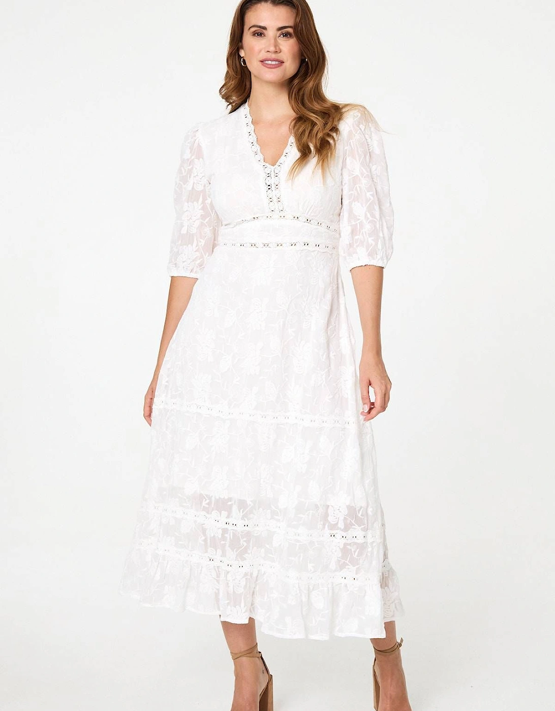 Lace 3/4 Sleeve Tiered Midi Dress, 2 of 1