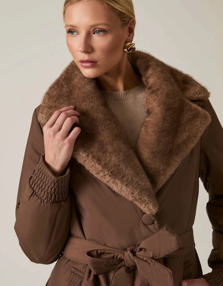 Brown Padded Faux Fur Coat
