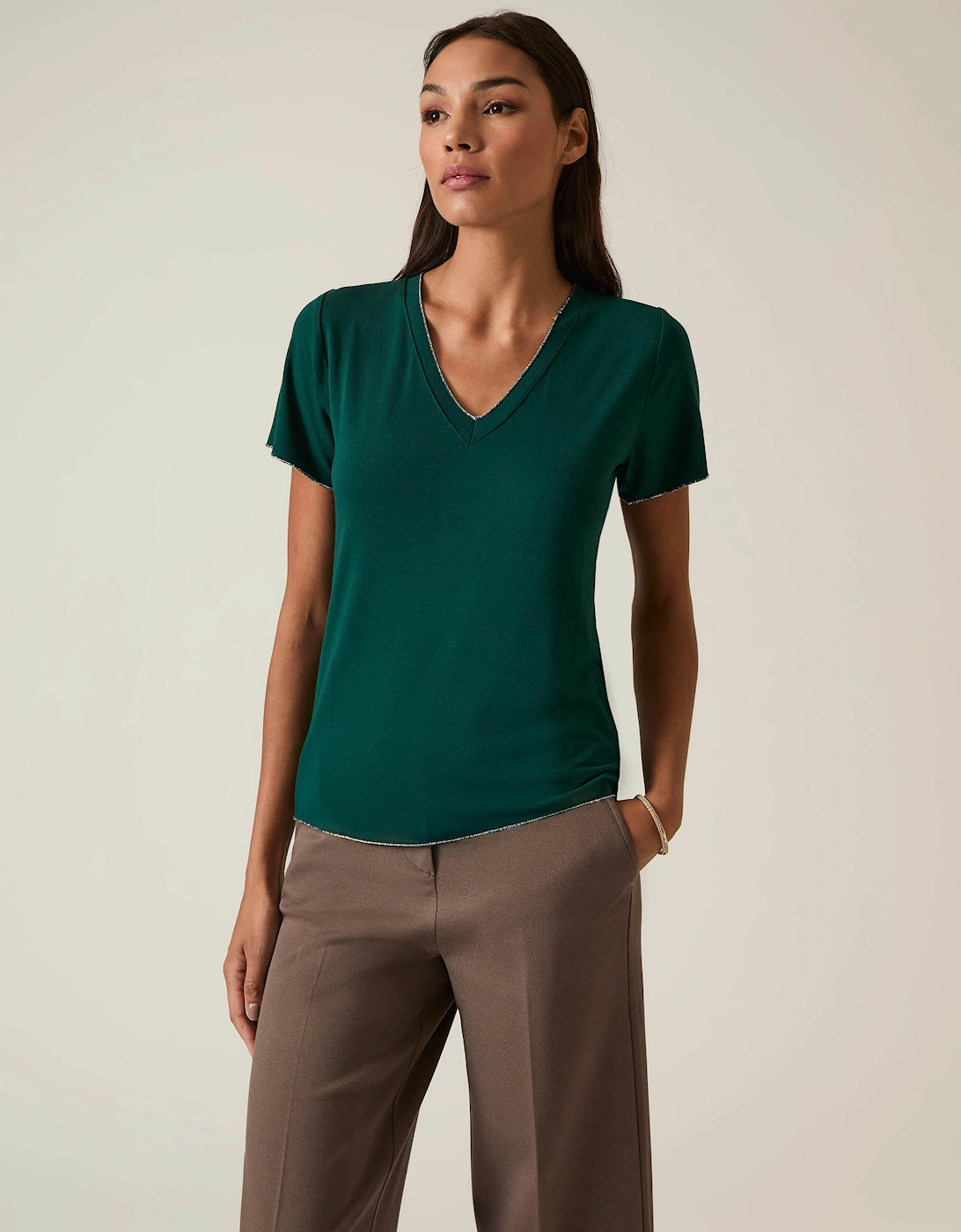 Dark Green V-neck T-shirt
