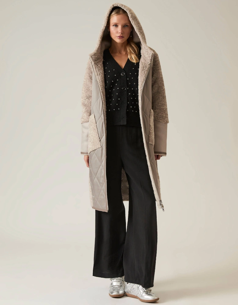 Grey Reversible Faux Fur Hooded Coat