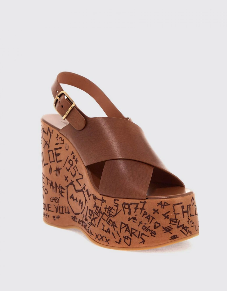 Platform Wedge Sandals Graffiti Print